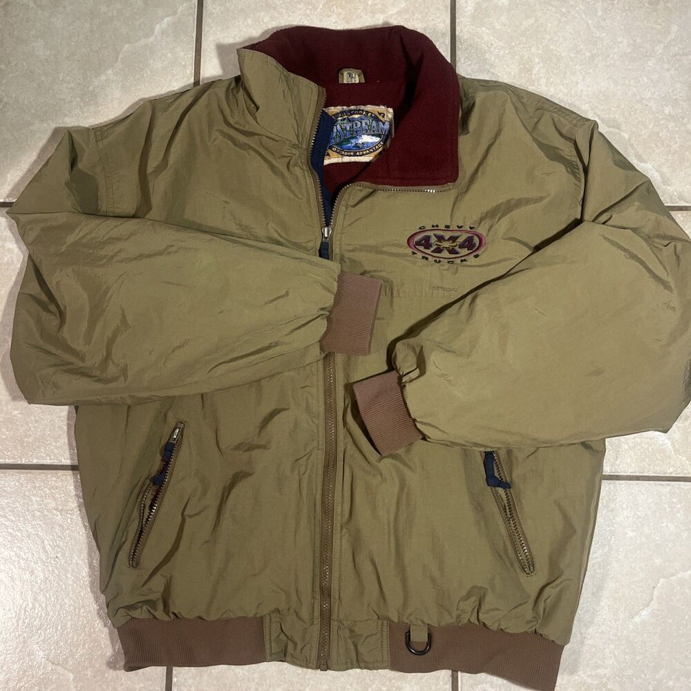 Vtg 90s Dunbrooke Upstream Chevy Trucks 4x4 Jacket Mens XL Tan Fleece Lined